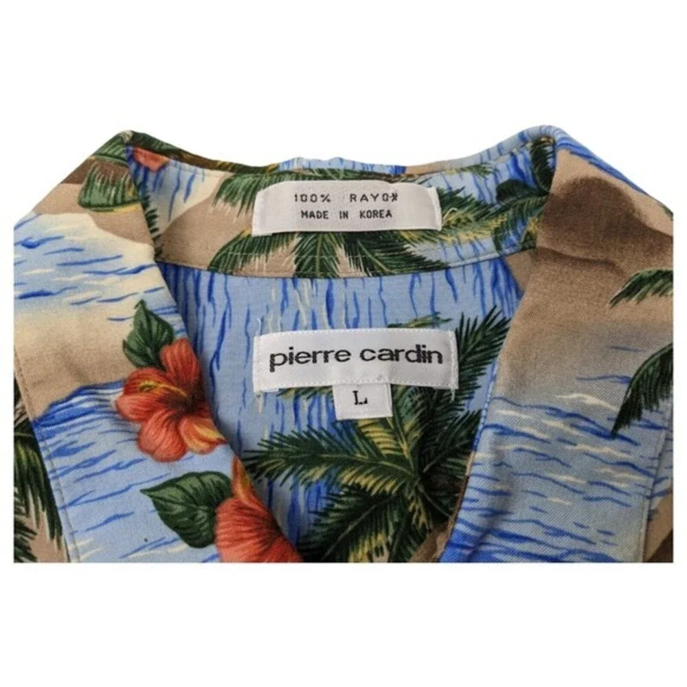 Pierre Cardin Men's Hawaiian Pin-Up Girl‎ Button Shirt Size L Blue Beach Rayon
